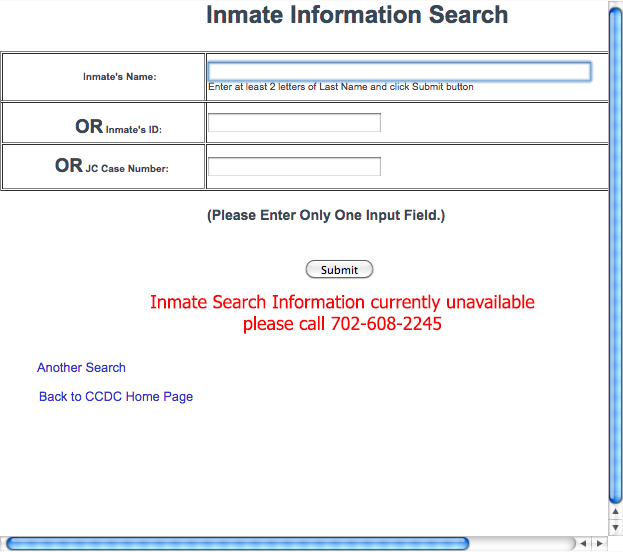 CCDC Inmate Search not available Jail Inmate Searches